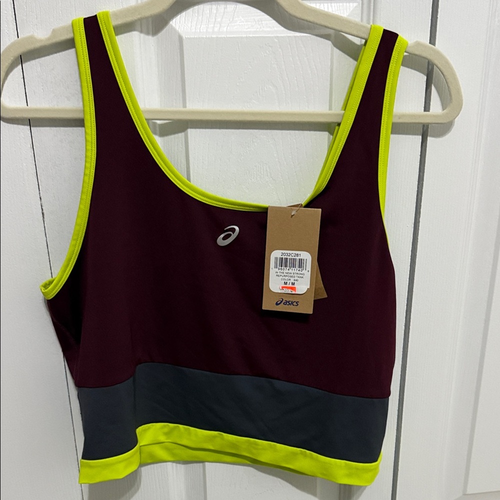 ASICS Women's Burgundy and Gray Sports Bra with Neon Accents